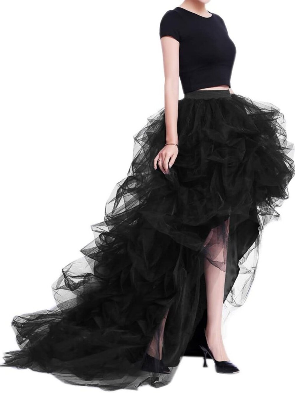 High Low Ruffled Tulle Skirt for Women | Long Back Hem | Perfect for Parties